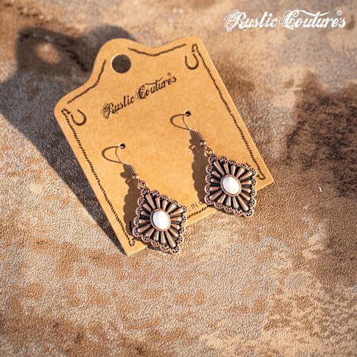 Montana West Rustic Couture's Western Concho Dangle Drop Earrings for Women - color: G-White