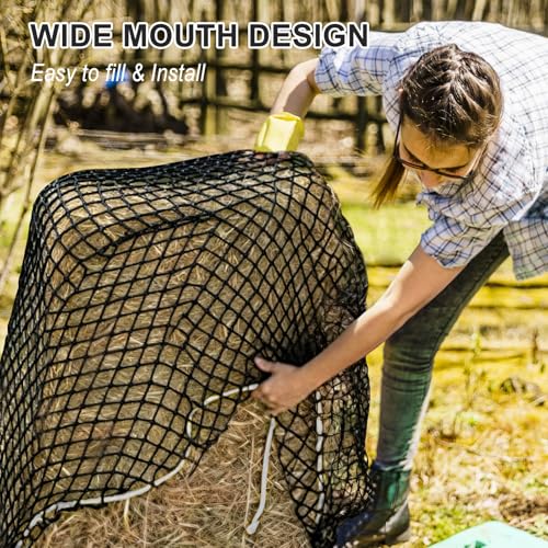 6x6 Ft Hay Nets for Horses: Round Bale Hay Net for Slow Feed, 1.75-inch Square Mesh
