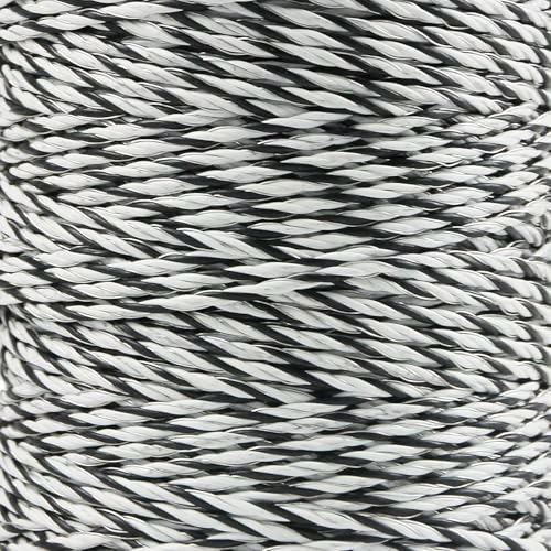 Electric Fence Polywire, 656ft (200m), 3 Aluminum Strands, UV-Resistant PVC, 0.1in (2.5mm) Diameter, 256 lbs Tensile Strength, for Livestock and Rotational Grazing, White and Black - size: 656 FT