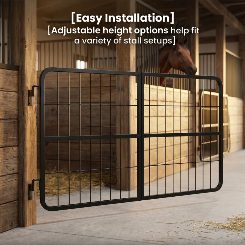 Black Horse Stall Gates, Stall Guards for Horses, Solid Frame Horse Stall Guard, Ventilated Grid Stall Guard, Lockable Swing Door for Stable Breeding Farm Isolation Area