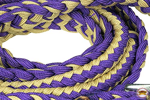 HILASON 1" X 8Ft Braided Poly Barrel Reins Horse Racing Flat Grip Knots - color: Blue Tan