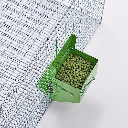 Metal Small Animal Feeder with Lid, Heavy Duty, Large Capacity Food Dispenser, Great for Rabbits, Guinea Pigs, Chinchillas and Other Small Animals (7.4 inch, Green) (Pack of 2) - color: Green, size: 7.4 inch (Pack of 2)