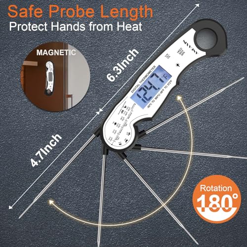 Digital Instant Read Meat Thermometer Digital for Grilling and Cooking - ANDAXIN Waterproof Ultra-Fast Thermometer with Backlight&Calibration&Foldable Probe for Kitchen,Deep Fry,BBQ,Grill-Black/White - color: Black/White