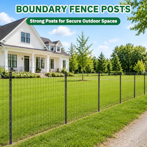 HITTITE 6 Feet Metal Fence Post, 15 Pack U-Post Support Stakes with Anchor Plate, Heavy Duty Steel Garden Fence Stakes, No Dig Fence Posts for Wire Fencing, Yard, Lawn and Farm, Black - size: 6 FT-15 PACK-SPLICING