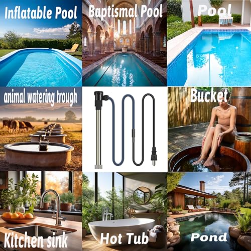 1800W Immersion Water Heater for Bathtub & Inflatable Pool – Portable Fully Submersible Electric Heater with Auto Shut Off & WiFi Timer forTub, Above Ground/Inground Pool, Bucket and Baptistry etc