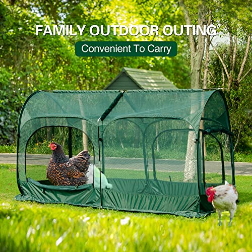 ANC POP Portable Chicken Run Large Pop-Up Chicken Pen for Small Animals Outdoor Gardening Net with 3 Doors and Handbag, Easy to Install and Storage, Green - size: 98.4"L x 49.2"W x 51.2"H