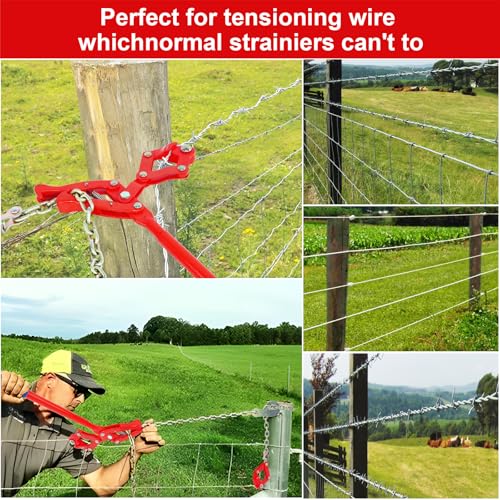 Barbed Wire Fence Stretcher, Steel 47.25" Chain Link Fence Strainer | Chain Link Puller Labor-Saving Lever Design Capacity 2200lbs - color: Red