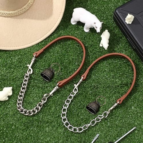 Misdary 2 Pack Goat Collars with Bells, Adjustable Iron Goat Chain Halter 14''-24'' Long for Sheep Horse Dog Cow Calf Farm Animal Supplies Accessories Animal Lovers Gift (Brown)