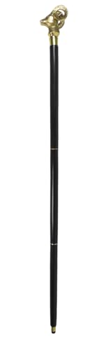 Handcrafted Solid Black Wooden Walking Stick with Brass Golden Wild Sheep Head Handle Foldable Durable Walking Cane for Seniors & Adults