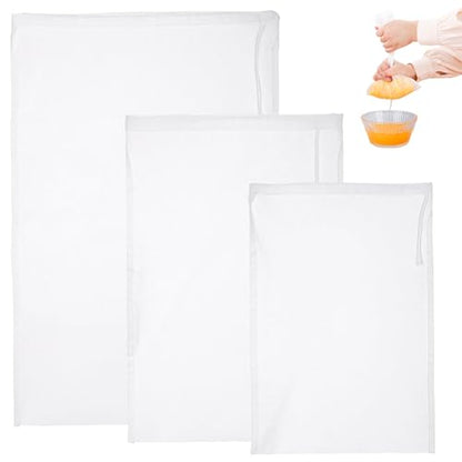 Cheese Cloth Bag for Straining, 3 Pack, Reusable Fine Mesh Nylon Nut Bag Strainer with Drawstring for Straining Nut Milk, Juice, Yogurt, Coffee, 100 Mesh (7.87x11.81"/9.45x14.17"/11.81x17.72") - size: Combo - 7.87x11.81"/9.45x14.17"/11.81x17.72"