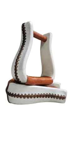 Western Saddle Stirrups White Rawhide Braided Leather Covered Pair | Cowboy Horse Riding Tack, Trail Riding, Ranch Work, Western Pleasure
