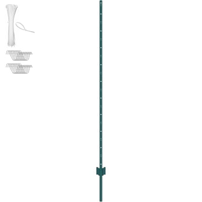 VEVOR 6 Feet U-Channel Metal Fence Post, 6 Pack With 24 Zip Ties & 12 Clips, Sturdy Steel Stakes for Garden Yard, Lawn, Farms and Outdoor Wire Fencing, Green - size: 6 Feet 6 Pack