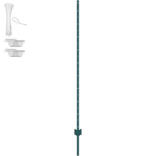 VEVOR 6 Feet Fence Post, 10 Pack U-Channel Heavy Duty Metal Fence Posts with 40 Zip Ties & 20 Clips, Sturdy Steel Fence Stakes for Garden Yard, Lawn, Farms and Outdoor Wire Fencing, Green - size: 6 Feet 10 Pack