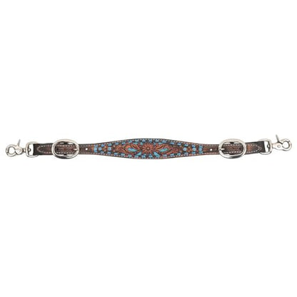 Circle Y Bronco Blue Texas Flower Adjustable Durable Leather Wither Strap with Turquoise & Brown Detailing, Rust-Resistant Hardware & Hand-Tooled Filigree | Horse Tack for Riding & Shows