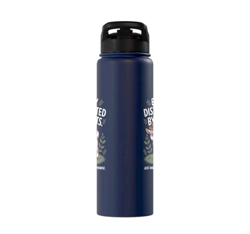Easily Distracted by Goats Cute Coat Pygmy Goat Farmer Stainless Steel Insulated Water Bottle - color: Navy Blue