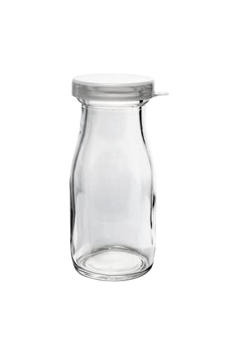 Old Fashioned Heavy Clear Glass Half Pint Milk Bottle, Decanter Cream Server. With Lid (2 pack)