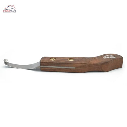 Equine Care Left-Handed Farrier Hoof Knife, Sheesham Wood Handle | Farrier hoof knife with genuine Sheesham wood handle; curved J2 stainless steel blade; brass screws; RH or LH - style: Left Handed