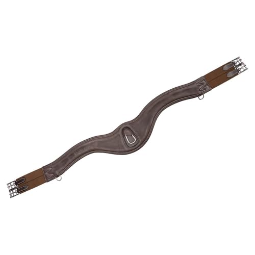 Schneiders Anatomical Leather English Jump Girth for Horses | Aniline Calfskin | Carabiner Clip | Dual Elastic Ends | Stainless Hardware - size: Horse Size 44