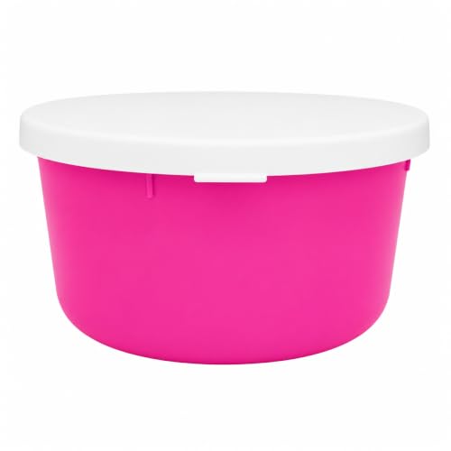 Correct Connect Mini 1 Gallon Horse Feed Storage Bowl with Snap Lid, Feed Container for Treats and Supplements, BPA Free Food Grade Feed Bucket, Stackable (Pink) - color: Pink