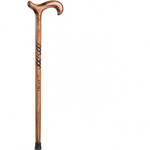 IBLAY Handmade Natural Wood Walking Cane for Men & Women – 36 Inch Wooden Walking Stick with Ergonomic Derby Handle, Classic Brown Finish