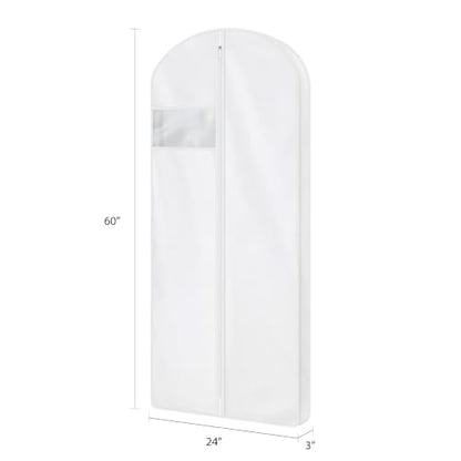60" Cotton Garment Bag for Hanging Clothes, Dress Bags for Gowns | 2 Pack, Breathable Cotton Fabric, Strong Zipper, Organza Window, Dust Cover, For Closet Storage, Long Dress, Coats, White - size: 3"W x 60"H-2pcs