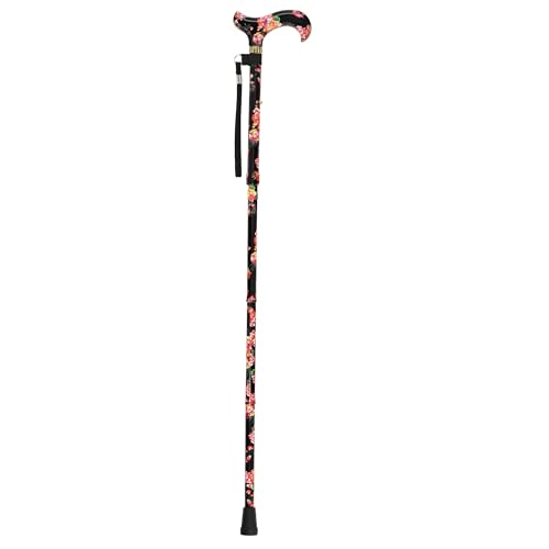Royal RC Canes Walking Sticks for Men and Women - Stylish Designer Fashionable Adjustable Derby Canes - Lightweight Aluminum Cool Walking Sticks with HD Patterns - color: Black Blooming Floral