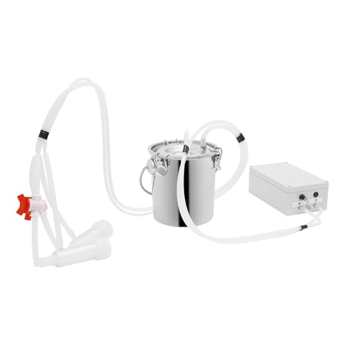 Electric Cow Milking Machine 2-in-1 Portable Rechargeable Goat Milker Adjustable Suction Pulsation Vacuum Pump Electric Milker for Goats and Cows with Stainless Bucket (5L) - size: 5L
