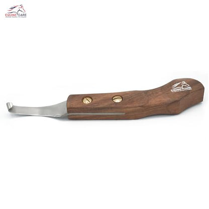 Equine Care Right-Handed Farrier Hoof Knife, Sheesham Wood Handle | Farrier hoof knife with genuine Sheesham wood handle; curved J2 stainless steel blade; brass screws; RH or LH - style: Right Handed