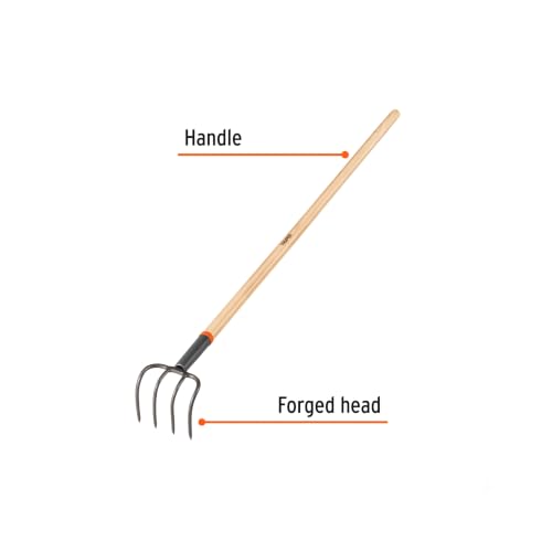 Truper 4-Tine Forged Cultivator Fork (Model 10568 / CUL) | 54-Inch Pine Wood Handle, Heavy-Duty High-Carbon Steel Cultivator for Breaking Bales, Straw, Manure, and Soil Aeration