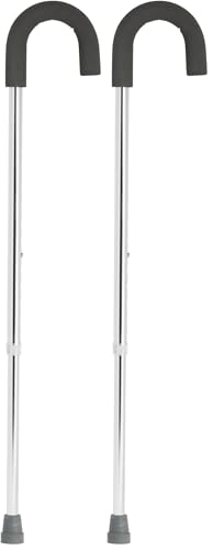 Drive Medical Round Handle Aluminum Walking Cane with Foam Grip, Silver - size: 1 Count (Pack of 2)