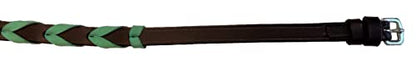 Leather Equestrian Horse Neck Strap - color: Dark Brown and Teal, size: 60"