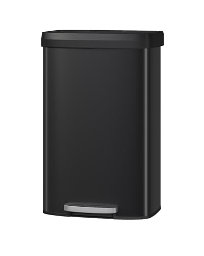 Garvee 21 gal / 80 L Metal Trash Can with Lid, Large Garbage Can for Kitchen, Rustproof Step-on Kitchen Metal Trash Bin with Liner Rim, Rear Handle, Soft Close Plastic Lid, Black - color: Black, size: 21.1 Gallons
