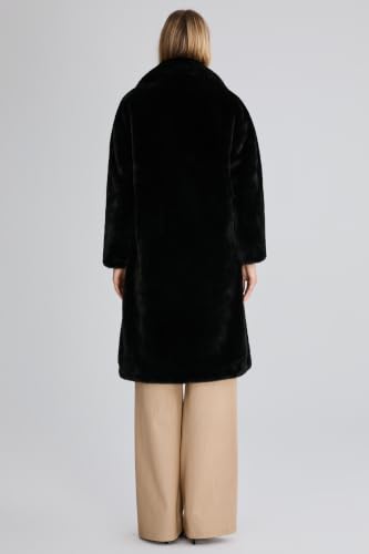 Orolay Women's Fuzzy Fleece Winter Jacket Faux Fur Lapel Coat Mid-Length Sherpa Teddy Coat - color: Black, size: Small