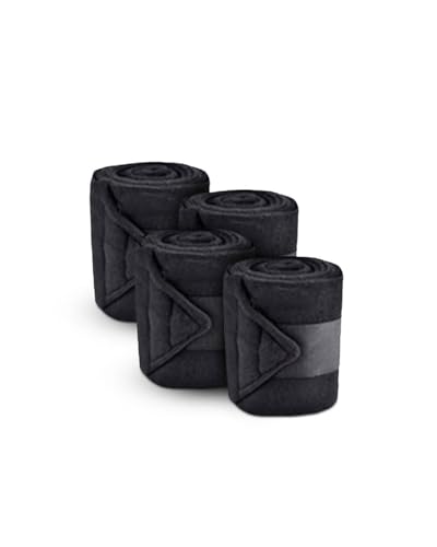 Fleece Polo Leg Wraps for Horses - Premium Thickness and Quality Including Storage Bag - color: Black