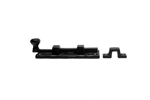 Renovators Supply Manufacturing Slide Bolt Latch 4 in. Black Wrought Iron Slide Bolt with Catch and Mounting Hardware Pack of 2