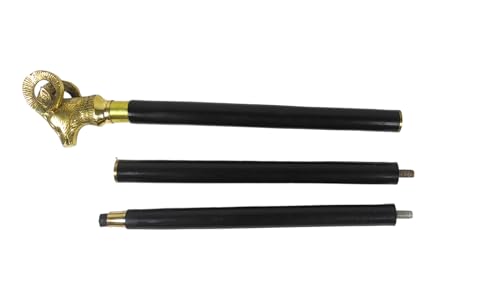Handcrafted Solid Brown Wooden Walking Stick with Brass Golden Wild Sheep Head Handle Foldable Durable Walking Cane for Seniors & Adults