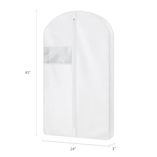 43 Inch Cotton Garment Bag for Hanging Clothes, 3 Pack Suit Bag | Breathable Cotton Fabric, Strong Full Zipper, Organza Window, Dust Cover, For Closet Storage, Suits, Jacket, White - size: 3"W x 43"H-2pcs