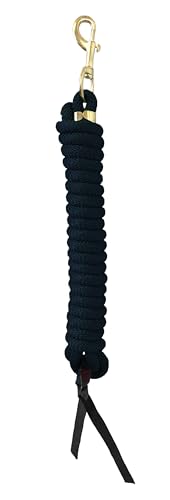 Nylon Training Lead Rope Leather Ends 14' w/ Brass Swivel Snap (Black) - color: Black