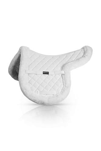 Equinavia Eidsvoll White English Saddle Pad, Ultra Fleece Trim Design - size: Small