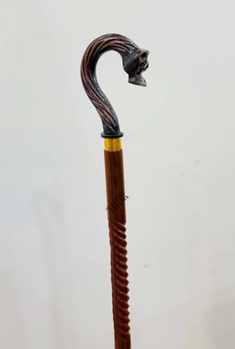 Handmade Solid Brass Head Handle Vintage Style Antique Wooden Walking Stick Cane Gift (3 Fold Wooden Walking Cane) - style: Skull walking handle stick