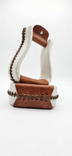 Western Saddle Stirrups White Rawhide Braided Leather Covered Pair | Cowboy Horse Riding Tack, Trail Riding, Ranch Work, Western Pleasure