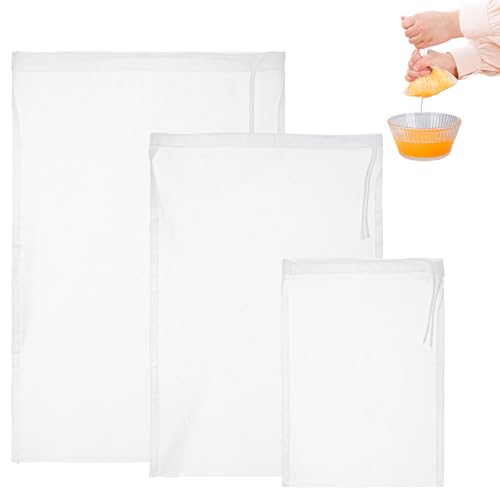 Nut Milk Bag, 3 Pack, Reusable Fine Mesh Nylon Cheese Cloth Bags with Drawstring for Straining Almond Milk, Tea, Juice, Yogurt, Coffee, Wine, Beer, 100 Mesh (5.91x7.87"/7.87x11.81"/9.45x14.17") - size: Combo - 5.91x7.87"/7.87x11.81"/9.45x14.17"