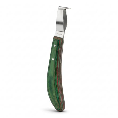 Premium Japanese Stainless Steel Long Loop Hoof Knife with a rhino hook and Smooth Wooden Handle - Perfect for Better Hoof Cleaning
