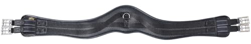 T TEKE Anatomic Anti-Chafe Horse Girth - Contoured Pressure Relief English Girth with Dual-Side Heavy-Duty Elastic, Breathable Padded PVC Waffle Texture, Stainless Steel Solid-Roller Buckles & D-Ring - color: Black, size: 54"