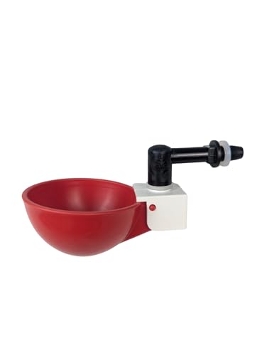 Hen's Choice™ 1L (32 oz) Drinker W/Cup, Nipple, & Wire Bracket for Poultry & Small Animals, Chick Waterer, Red - color: Red/White, size: 1 Liter