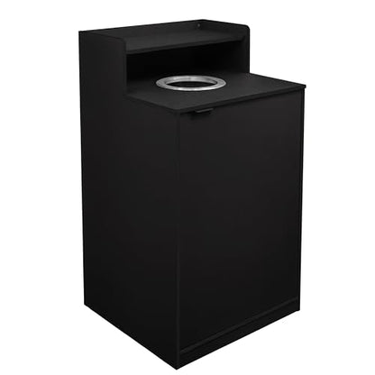 Flash Furniture Trash Can Enclosure, 32 Gallon, Black | 8" Drop Hole, Tray Shelf, Swing Door, Commercial Grade - color: Black