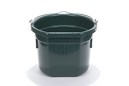 Little Giant® Flat Back Plastic Animal Feed Bucket | Animal Feed Bucket with Metal Handle | Horse Stall Feeding and Watering Supplies (Green, 8 Quart) - color: Green, size: 8 Quart