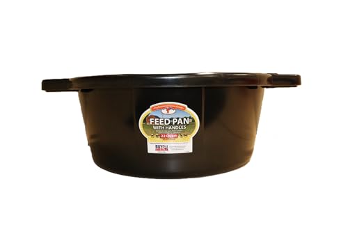 Little Giant® Feed Pan with Handles - 22 Quart - Heavy Duty Plastic Livestock Feeder and Waterer Pan Bucket Tub - Black - color: Black