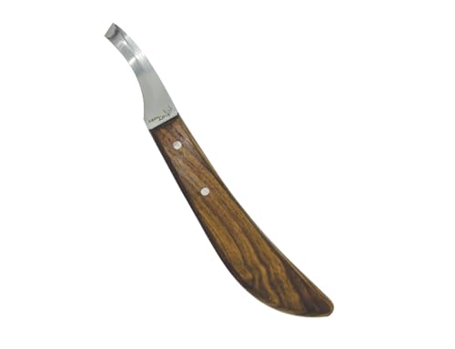 Right Handed Farrier Hoof Knife – Razor Sharp Stainless Steel Blade | Horse Hoof Trimming Knife | Farrier Tools for Hoof Cleaning, Carving, Shoeing | Ergonomic Wood Handle (Right)