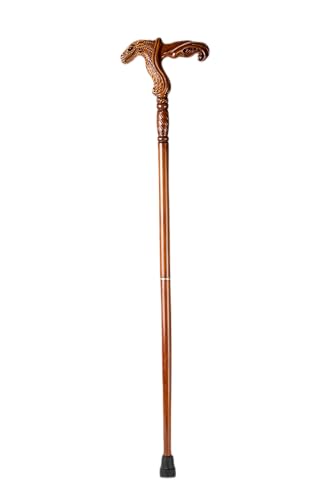 Hand Carved Wooden Walking Cane with Ergonomic Handle and Rubber Tip for Men and Women - Fashionable Unique Walking Stick for Seniors - 37 inch - style: Crocodile